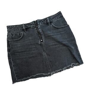 Pacsun Jean Mini Skirt Black Denim Cutoffs Zip Front Pockets size 28